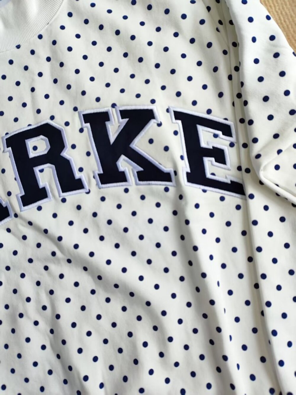 PARKE Varsity Blue Polka Dot Mock Neck Sweatshirt - Picture 4 of 7